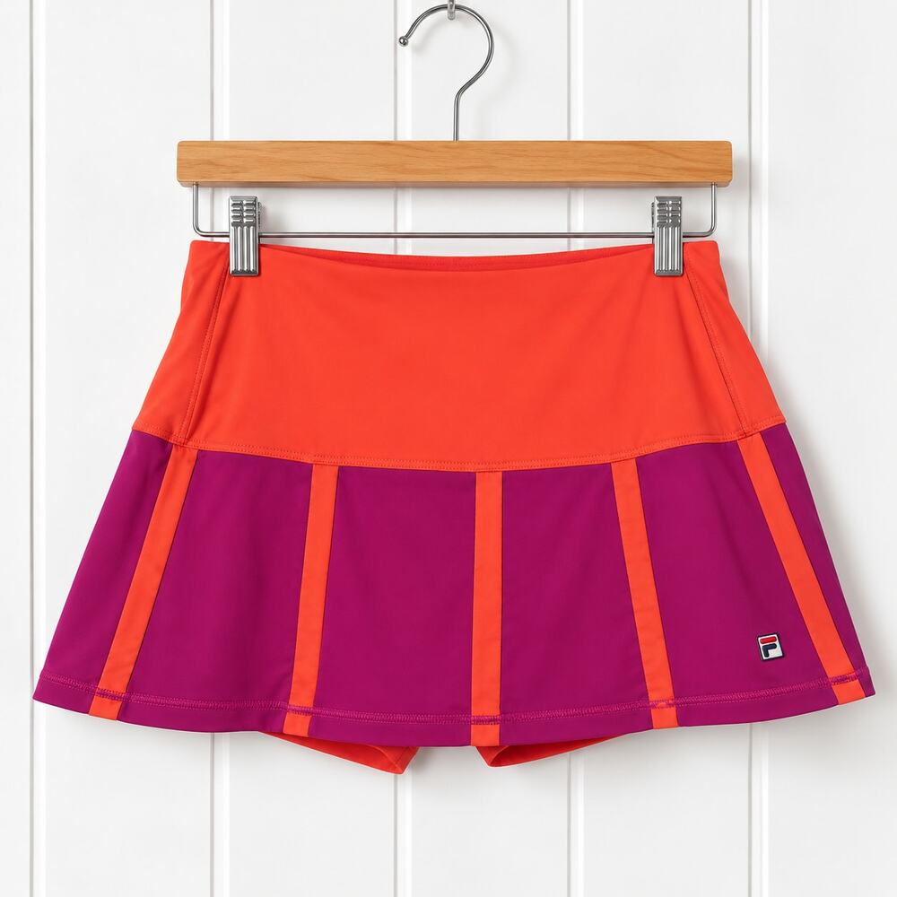FILA Tennis Skort Womens Small Orange Purple Pleated Colorblock Built In Shorts